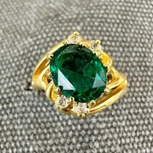 Vintage Lindenwold Green Cubic Zirconia 14K Gold Electroplate over Sterling 5.75